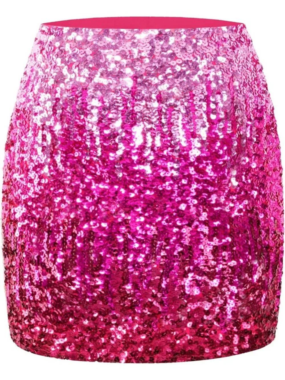 Women's Sequin Sparkle High Waist Bodycon Stretchy Pull On Rose Red Mini Skirt
